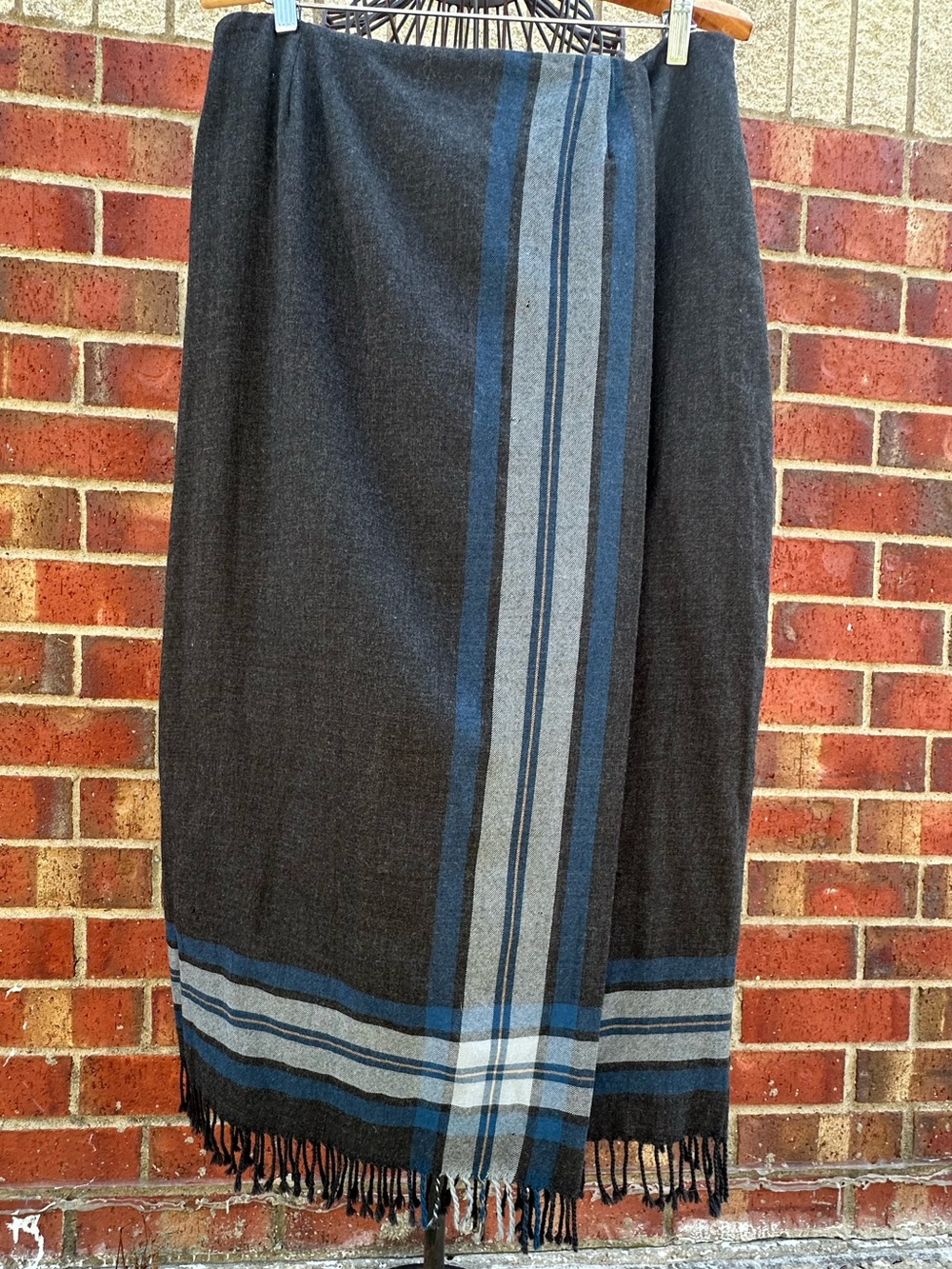 Valerie Stevens Wool Wrap Skirt Maxi Kilt-Style Dark Academia Preppy Classic